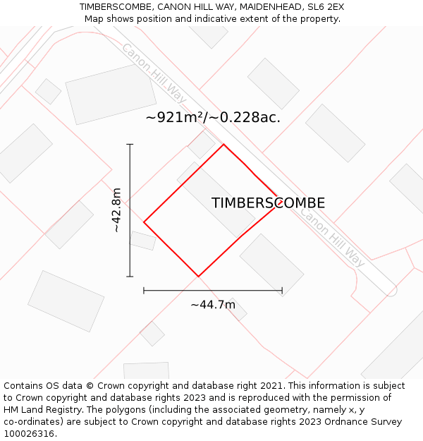 TIMBERSCOMBE, CANON HILL WAY, MAIDENHEAD, SL6 2EX: Plot and title map