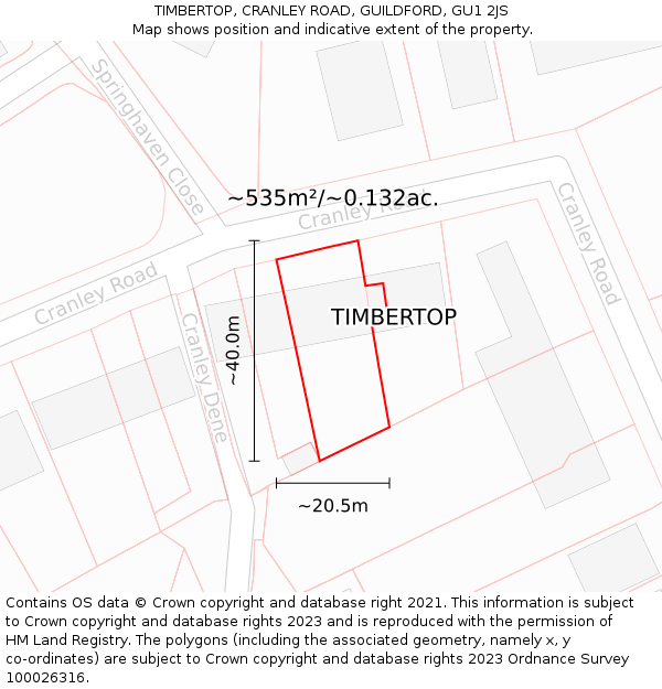 TIMBERTOP, CRANLEY ROAD, GUILDFORD, GU1 2JS: Plot and title map