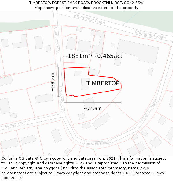 TIMBERTOP, FOREST PARK ROAD, BROCKENHURST, SO42 7SW: Plot and title map