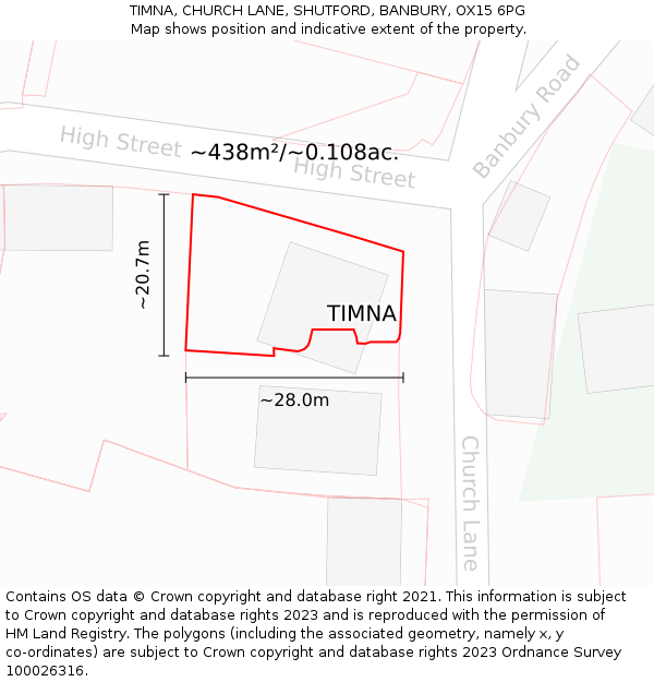 TIMNA, CHURCH LANE, SHUTFORD, BANBURY, OX15 6PG: Plot and title map