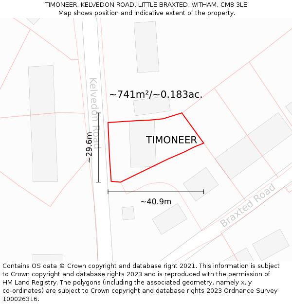TIMONEER, KELVEDON ROAD, LITTLE BRAXTED, WITHAM, CM8 3LE: Plot and title map