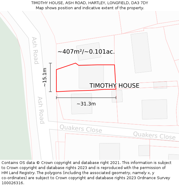 TIMOTHY HOUSE, ASH ROAD, HARTLEY, LONGFIELD, DA3 7DY: Plot and title map