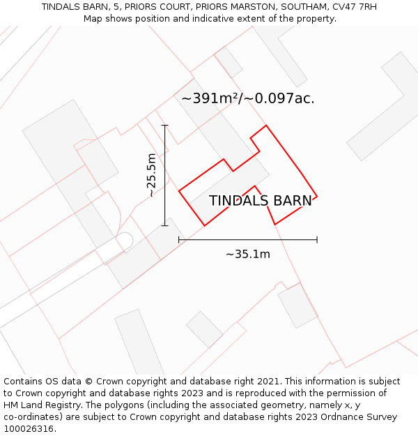 TINDALS BARN, 5, PRIORS COURT, PRIORS MARSTON, SOUTHAM, CV47 7RH: Plot and title map