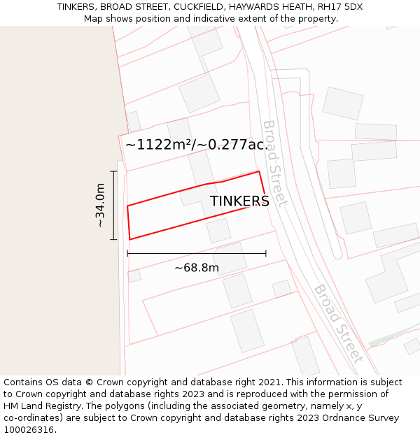 TINKERS, BROAD STREET, CUCKFIELD, HAYWARDS HEATH, RH17 5DX: Plot and title map