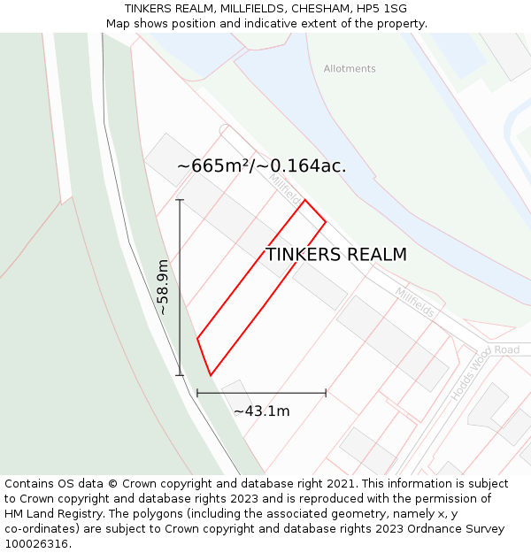 TINKERS REALM, MILLFIELDS, CHESHAM, HP5 1SG: Plot and title map