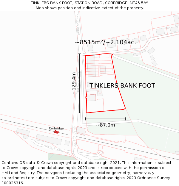 TINKLERS BANK FOOT, STATION ROAD, CORBRIDGE, NE45 5AY: Plot and title map