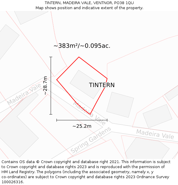 TINTERN, MADEIRA VALE, VENTNOR, PO38 1QU: Plot and title map