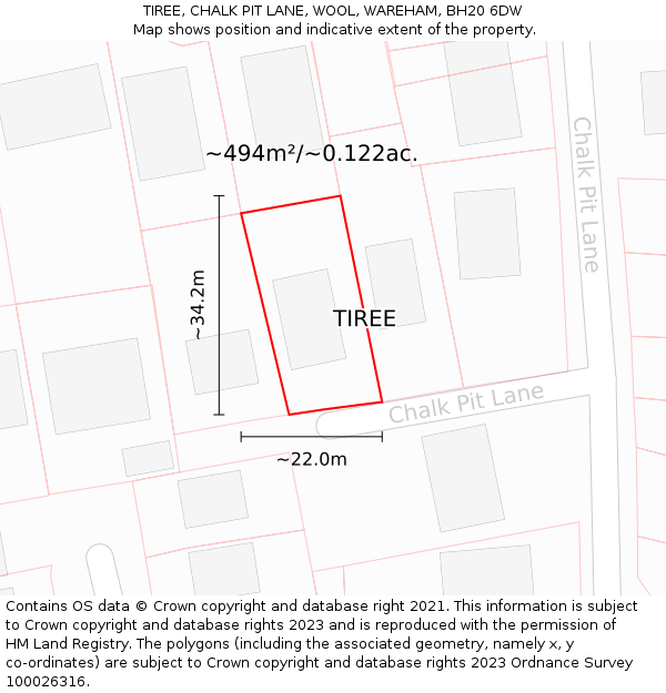 TIREE, CHALK PIT LANE, WOOL, WAREHAM, BH20 6DW: Plot and title map