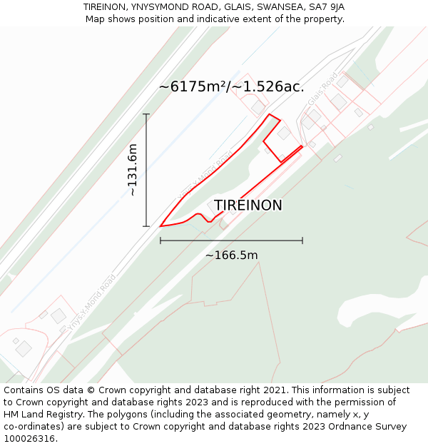 TIREINON, YNYSYMOND ROAD, GLAIS, SWANSEA, SA7 9JA: Plot and title map