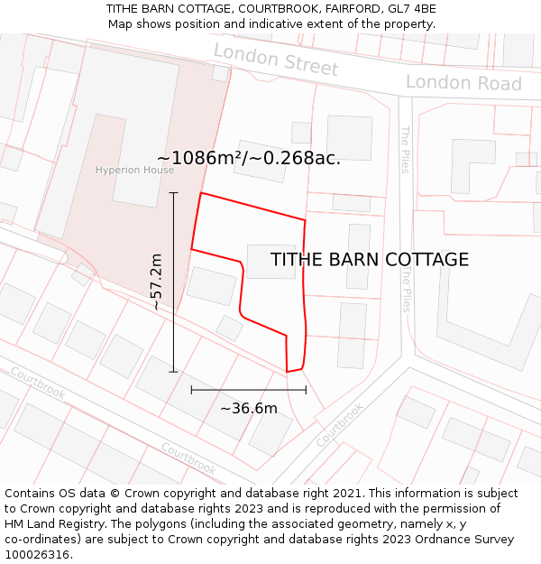 TITHE BARN COTTAGE, COURTBROOK, FAIRFORD, GL7 4BE: Plot and title map