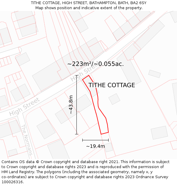 TITHE COTTAGE, HIGH STREET, BATHAMPTON, BATH, BA2 6SY: Plot and title map
