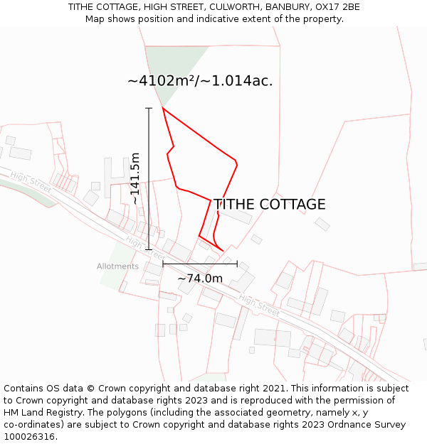 TITHE COTTAGE, HIGH STREET, CULWORTH, BANBURY, OX17 2BE: Plot and title map