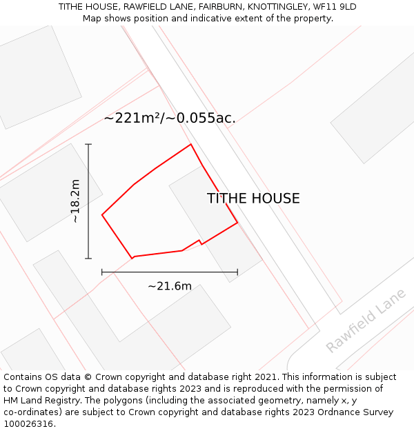 TITHE HOUSE, RAWFIELD LANE, FAIRBURN, KNOTTINGLEY, WF11 9LD: Plot and title map