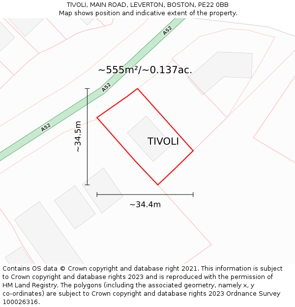 TIVOLI, MAIN ROAD, LEVERTON, BOSTON, PE22 0BB: Plot and title map