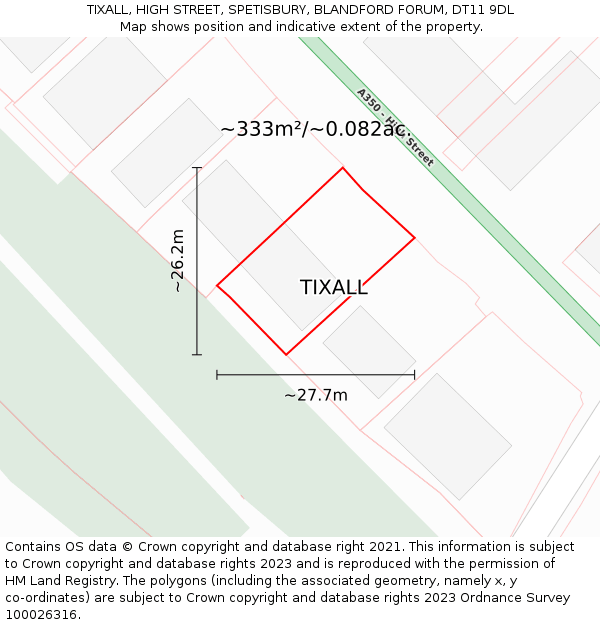 TIXALL, HIGH STREET, SPETISBURY, BLANDFORD FORUM, DT11 9DL: Plot and title map