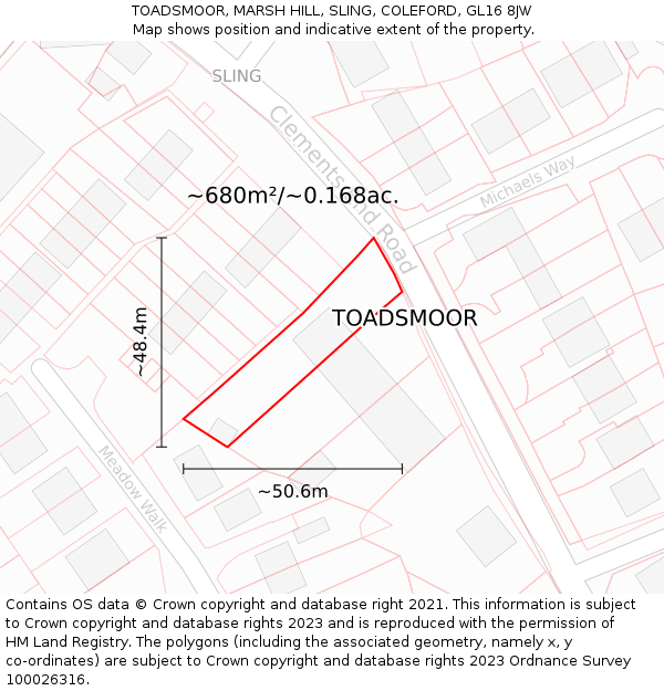 TOADSMOOR, MARSH HILL, SLING, COLEFORD, GL16 8JW: Plot and title map
