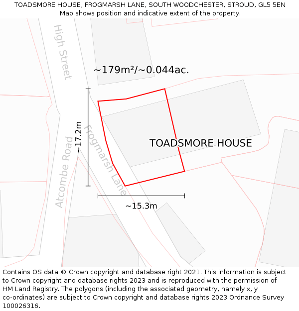 TOADSMORE HOUSE, FROGMARSH LANE, SOUTH WOODCHESTER, STROUD, GL5 5EN: Plot and title map