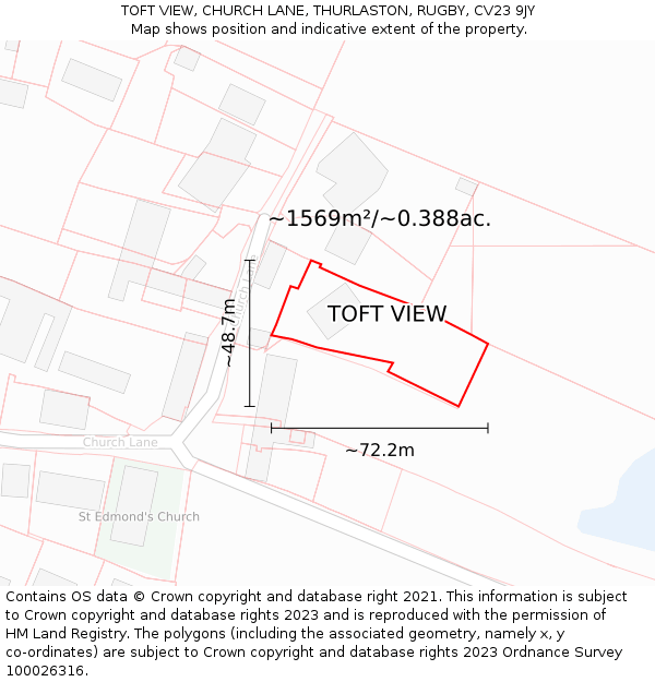 TOFT VIEW, CHURCH LANE, THURLASTON, RUGBY, CV23 9JY: Plot and title map