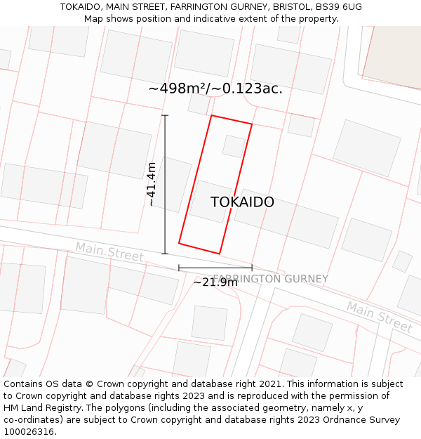 TOKAIDO, MAIN STREET, FARRINGTON GURNEY, BRISTOL, BS39 6UG: Plot and title map