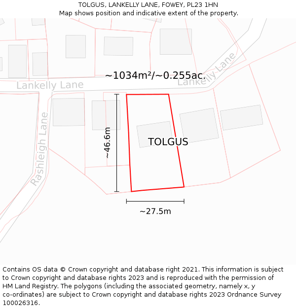 TOLGUS, LANKELLY LANE, FOWEY, PL23 1HN: Plot and title map