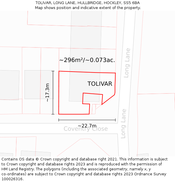 TOLIVAR, LONG LANE, HULLBRIDGE, HOCKLEY, SS5 6BA: Plot and title map