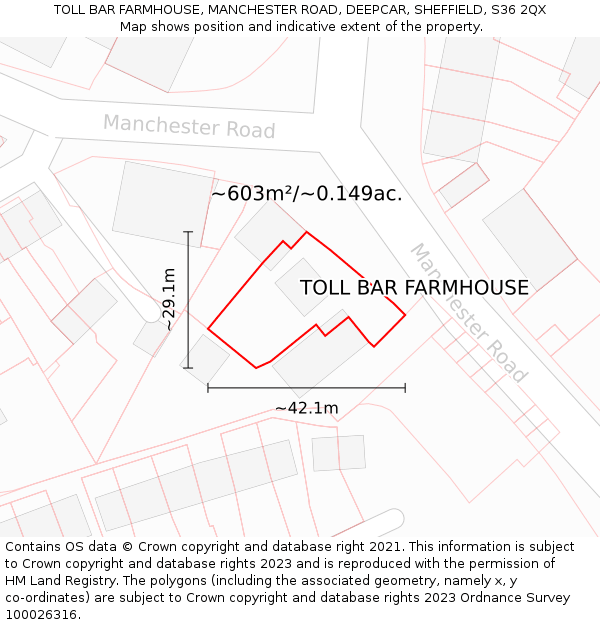 TOLL BAR FARMHOUSE, MANCHESTER ROAD, DEEPCAR, SHEFFIELD, S36 2QX: Plot and title map