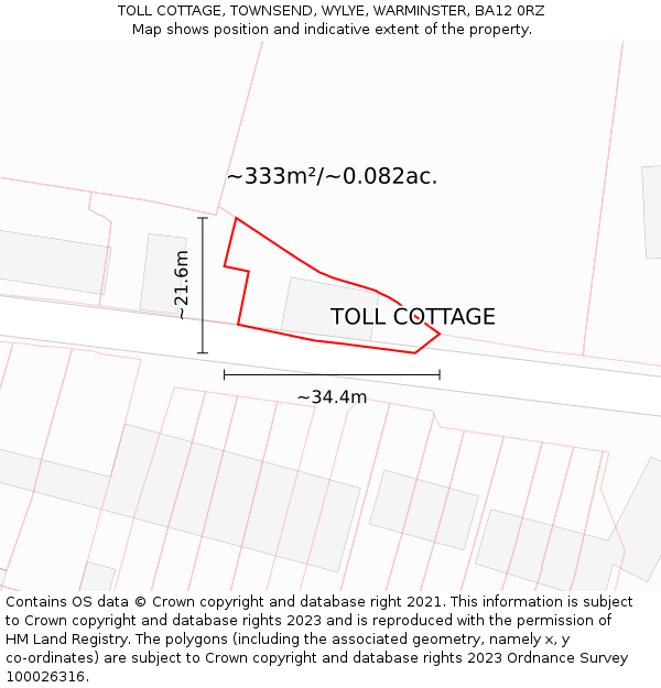 TOLL COTTAGE, TOWNSEND, WYLYE, WARMINSTER, BA12 0RZ: Plot and title map