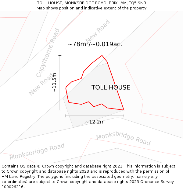 TOLL HOUSE, MONKSBRIDGE ROAD, BRIXHAM, TQ5 9NB: Plot and title map