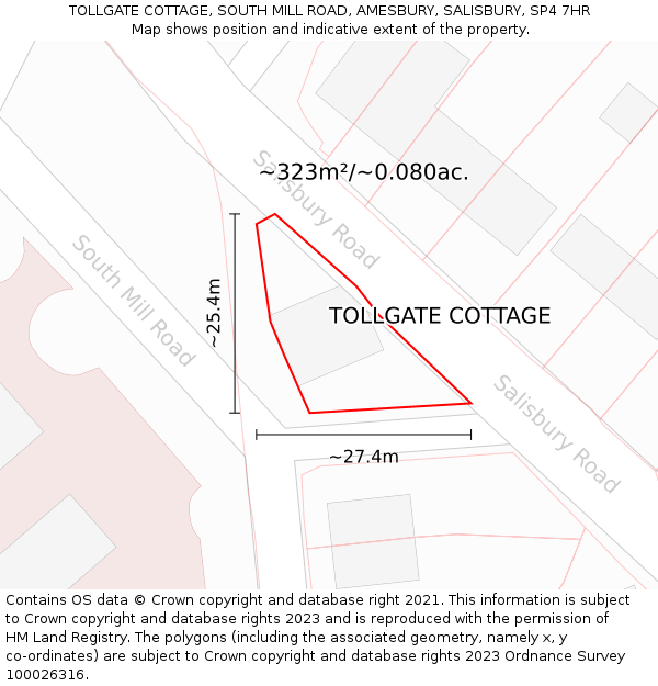 TOLLGATE COTTAGE, SOUTH MILL ROAD, AMESBURY, SALISBURY, SP4 7HR: Plot and title map