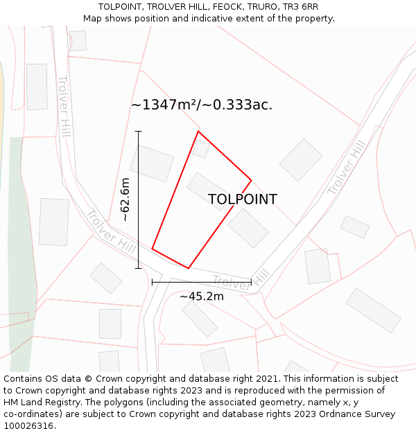TOLPOINT, TROLVER HILL, FEOCK, TRURO, TR3 6RR: Plot and title map