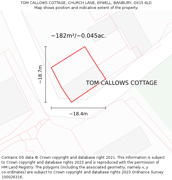 TOM CALLOWS COTTAGE, CHURCH LANE, EPWELL, BANBURY, OX15 6LD: Plot and title map