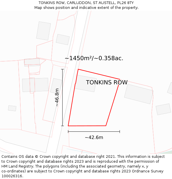 TONKINS ROW, CARLUDDON, ST AUSTELL, PL26 8TY: Plot and title map