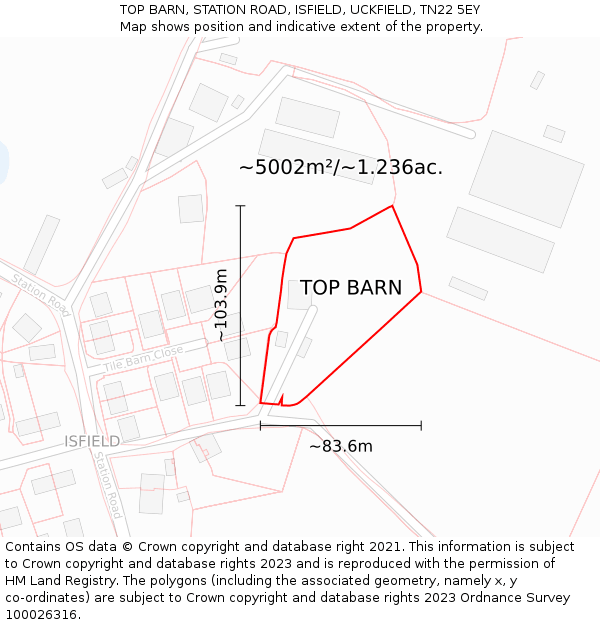 TOP BARN, STATION ROAD, ISFIELD, UCKFIELD, TN22 5EY: Plot and title map