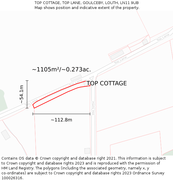 TOP COTTAGE, TOP LANE, GOULCEBY, LOUTH, LN11 9UB: Plot and title map