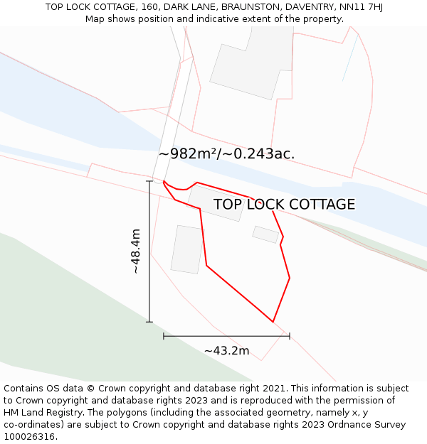 TOP LOCK COTTAGE, 160, DARK LANE, BRAUNSTON, DAVENTRY, NN11 7HJ: Plot and title map