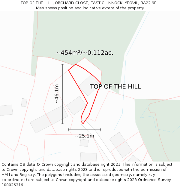 TOP OF THE HILL, ORCHARD CLOSE, EAST CHINNOCK, YEOVIL, BA22 9EH: Plot and title map