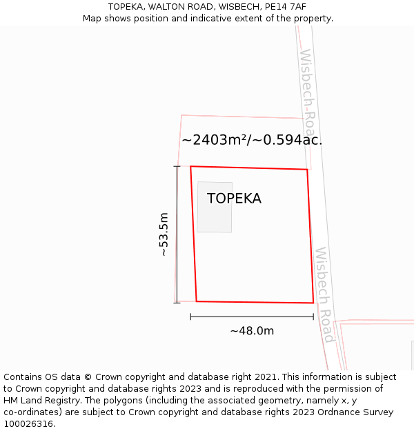 TOPEKA, WALTON ROAD, WISBECH, PE14 7AF: Plot and title map