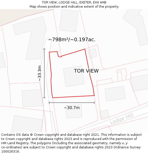 TOR VIEW, LODGE HILL, EXETER, EX4 4AB: Plot and title map