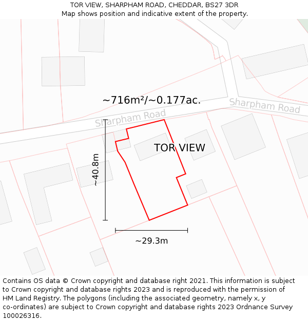 TOR VIEW, SHARPHAM ROAD, CHEDDAR, BS27 3DR: Plot and title map