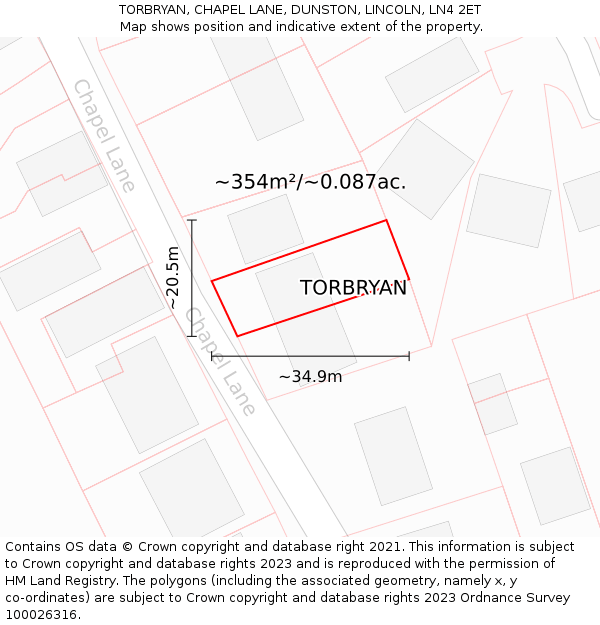 TORBRYAN, CHAPEL LANE, DUNSTON, LINCOLN, LN4 2ET: Plot and title map