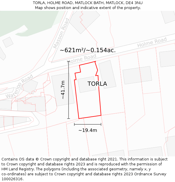 TORLA, HOLME ROAD, MATLOCK BATH, MATLOCK, DE4 3NU: Plot and title map