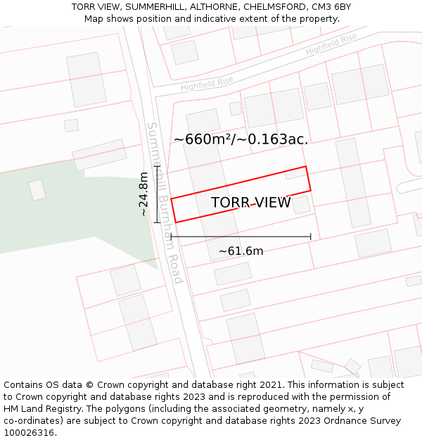 TORR VIEW, SUMMERHILL, ALTHORNE, CHELMSFORD, CM3 6BY: Plot and title map
