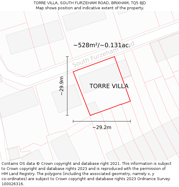 TORRE VILLA, SOUTH FURZEHAM ROAD, BRIXHAM, TQ5 8JD: Plot and title map