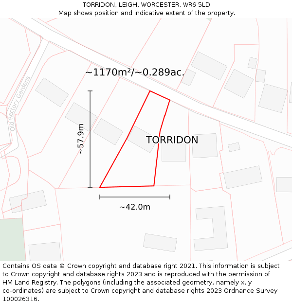 TORRIDON, LEIGH, WORCESTER, WR6 5LD: Plot and title map