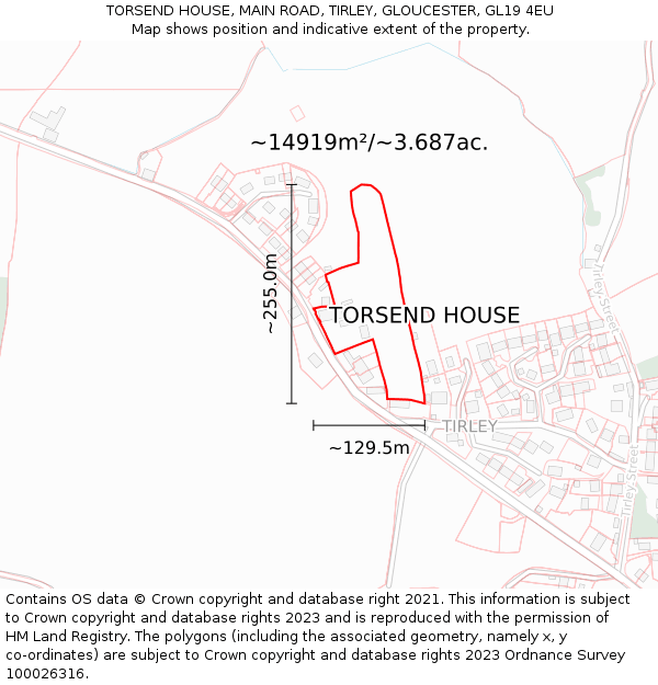 TORSEND HOUSE, MAIN ROAD, TIRLEY, GLOUCESTER, GL19 4EU: Plot and title map