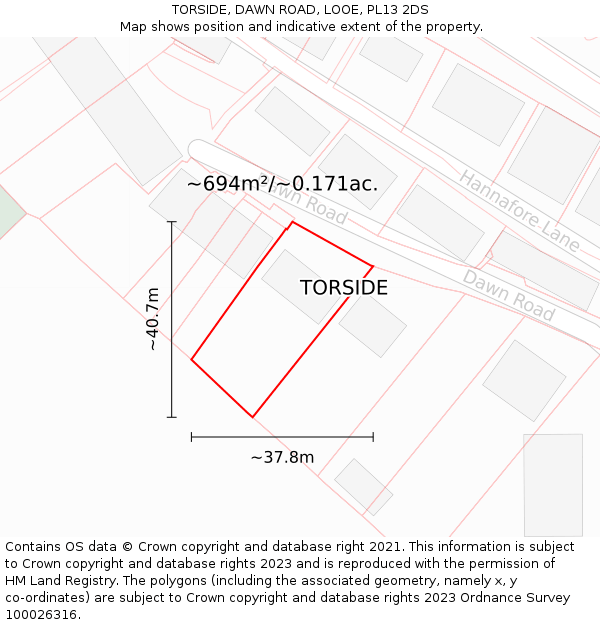 TORSIDE, DAWN ROAD, LOOE, PL13 2DS: Plot and title map