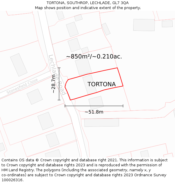 TORTONA, SOUTHROP, LECHLADE, GL7 3QA: Plot and title map
