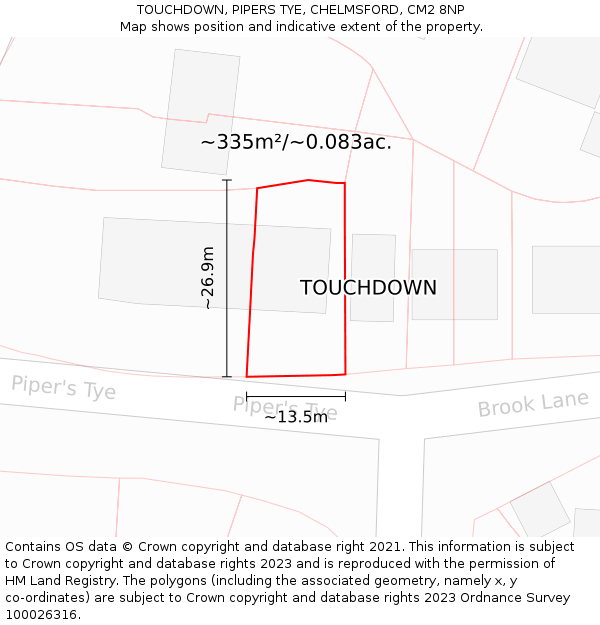 TOUCHDOWN, PIPERS TYE, CHELMSFORD, CM2 8NP: Plot and title map