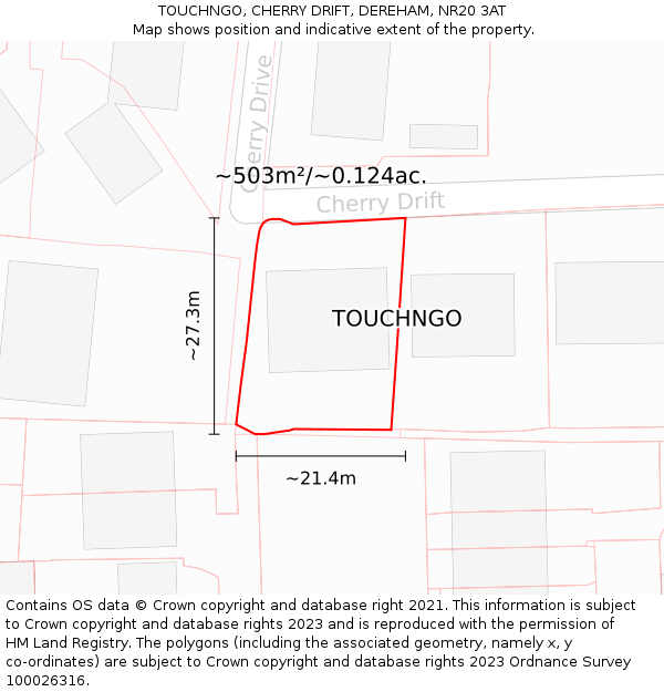 TOUCHNGO, CHERRY DRIFT, DEREHAM, NR20 3AT: Plot and title map