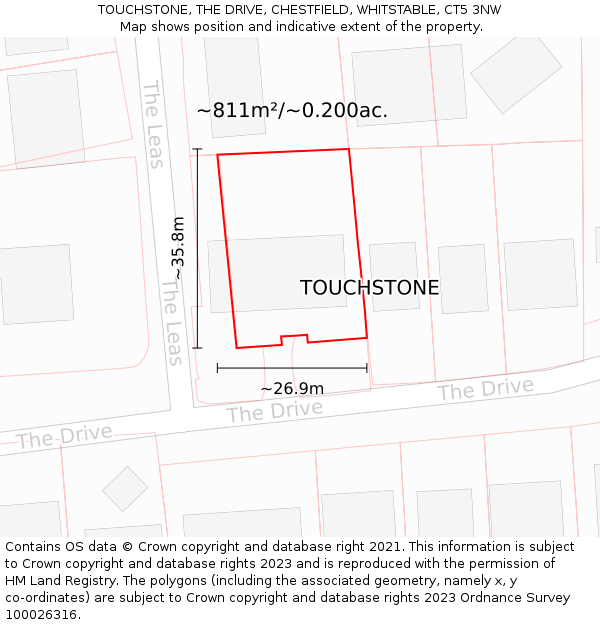 TOUCHSTONE, THE DRIVE, CHESTFIELD, WHITSTABLE, CT5 3NW: Plot and title map